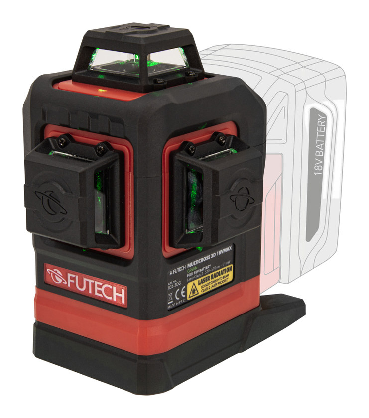 לייזר 3D קווים ירוקים נטען עם מתאמי סוללות - FUTECH MULTICROSS 3D 18VMAX