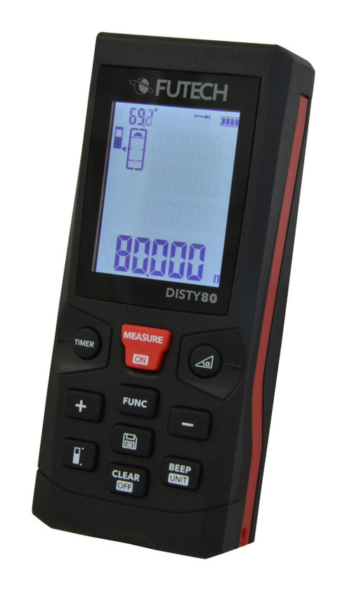 מד טווח לייזר מקצועי עד 80 מטר עם מסך LCD ומד שיפוע - FUTECH DISTY 80