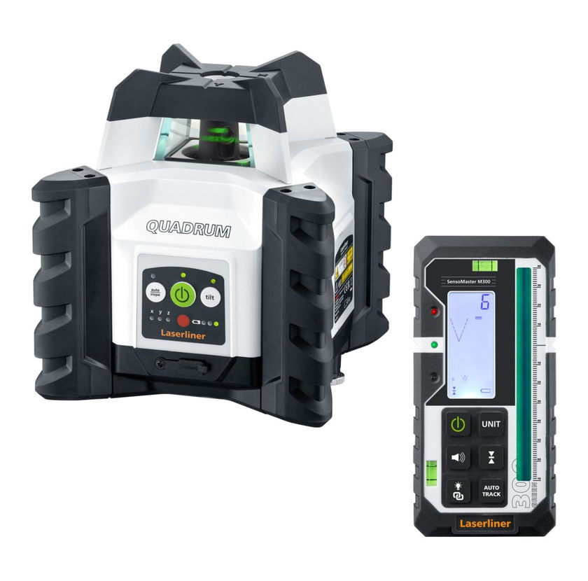 לייזר מסתובב נטען עם לוכד מילימטרי עד 300 מטר - Laserliner Quadrum Compact GT M300 S 7.4V